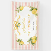 Gingham Roze Citroen Thema 1e Verjaardag Spandoek (Verticaal)