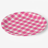 Gingham roze design papieren bordje (Gekanteld)