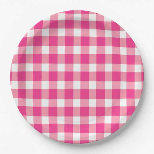 Gingham roze design papieren bordje (Voorkant)