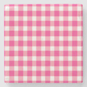 Gingham roze design stenen onderzetter (Voorkant)