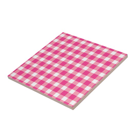 Gingham roze design tegeltje (Zijkant)