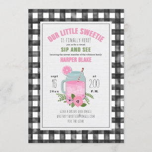 Gingham Roze Limonade Baby Meisje Virtuele Sip & S Kaart