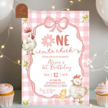 Gingham Roze Madeliefje Eén Schattig Kuiken 1e Ver