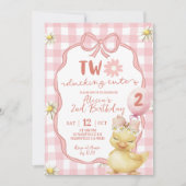 Gingham Roze Madeliefje Gele Eend 2e Verjaardag Kaart (Voorkant)