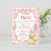 Gingham Roze Madeliefje Gele Eend 2e Verjaardag Kaart (Staand voorkant)