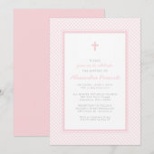 Gingham roze meisje baptisme kaart (Voorkant / Achterkant)