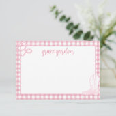Gingham Roze oppas Meisjes Stationery Hartelijk da Bedankkaart (Staand voorkant)
