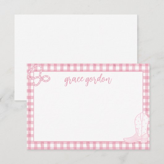 Gingham Roze oppas Meisjes Stationery Hartelijk da Bedankkaart (Voorkant / Achterkant)
