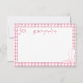 Gingham Roze oppas Meisjes Stationery Hartelijk da Bedankkaart