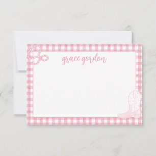 Gingham Roze oppas Meisjes Stationery Hartelijk da Bedankkaart