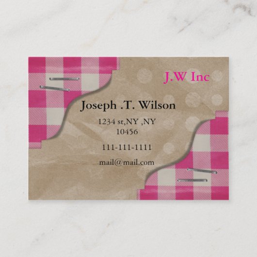 Gingham roze retro Visitekaartjes (Voorkant)