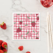 Gingham roze & rode aardbei bessen servet (Insitu)
