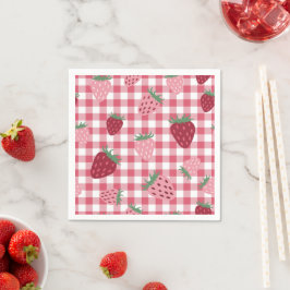 Gingham roze & rode aardbei bessen servet