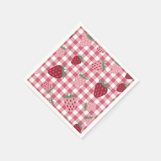 Gingham roze & rode aardbei bessen servet (Hoek)