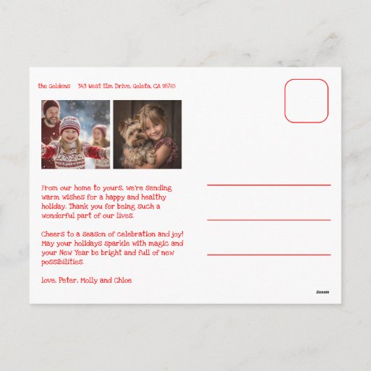 Gingham Roze Rode Kerst Custom Arch 3 Foto Feestdagenkaart (Achterkant)