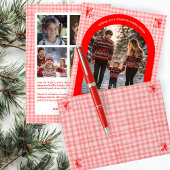 Gingham Roze Rode Kerst Custom Arch 5 Foto Feestdagenkaart