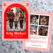 Gingham Roze Rode Kerst Custom Arch 5 Foto Feestdagenkaart