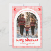 Gingham Roze Rode Kerst Custom Arch 5 Foto Feestdagenkaart (Voorkant)