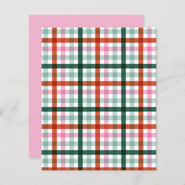 Gingham Roze Rood en Groen Patroon Scrapbook Papie (Voorkant / Achterkant)