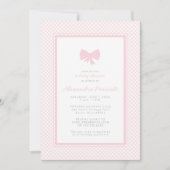 Gingham roze strik baby shower kaart (Voorkant)