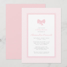 Gingham roze strik baby shower kaart