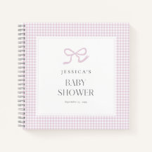 Gingham roze strik babymadchen babyshower guestboo