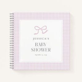 Gingham roze strik babymadchen babyshower guestboo notitieboek