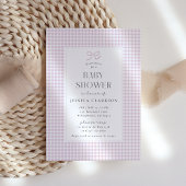 Gingham roze strik babymis meisje uitnodiging