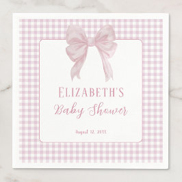 Gingham Roze Strik Babyshower Servetten
