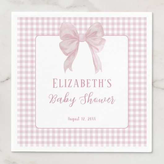 Gingham Roze Strik Babyshower Servetten