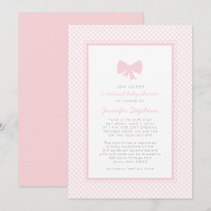 Gingham roze strik virtueel baby shower kaart