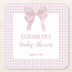 Gingham Roze Strikende Baby Shower Onderzetter