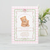 Gingham Roze We kunnen bijna niet wachten Bear Bab Kaart (Staand voorkant)