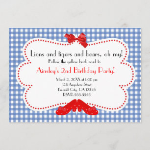 Gingham Ruby Slippers Wizard Oz Invitation Kaart