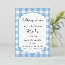 Gingham ruit blauw wit patroon, eenvoudig modern kaart
