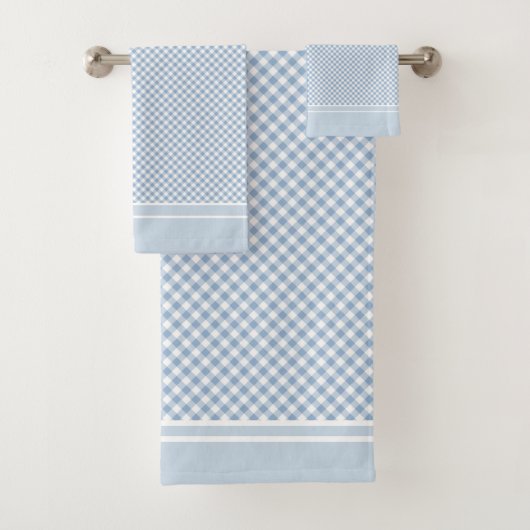 Gingham ruit lichtblauw wit landelijk bad handdoek (Insitu)