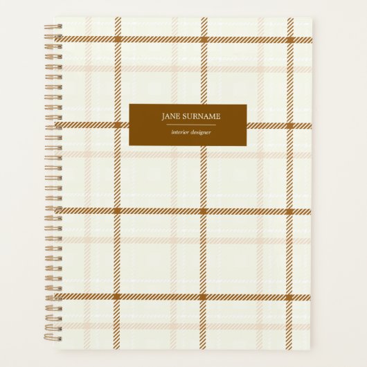 Gingham ruit neutraal bruin ivoor pastel kleur planner (Voorkant)