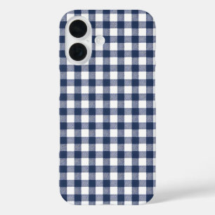Gingham ruitpatroon - marineblauw iPhone 16 hoesje