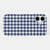 Gingham ruitpatroon - marineblauw iPhone 16 hoesje (Achterkant horizontaal)