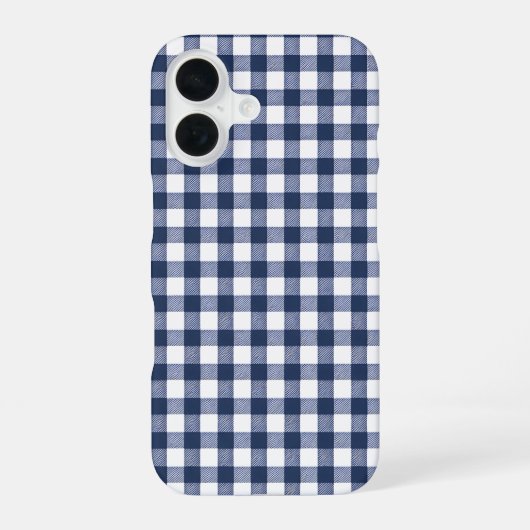 Gingham ruitpatroon - marineblauw iPhone 16 hoesje (Achterkant)