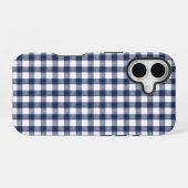 Gingham ruitpatroon - marineblauw iPhone 16 hoesje (Achterkant horizontaal)