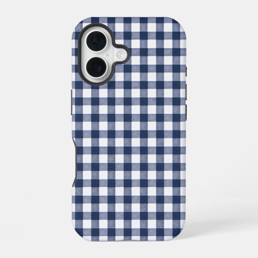 Gingham ruitpatroon - marineblauw iPhone 16 hoesje (Achterkant)