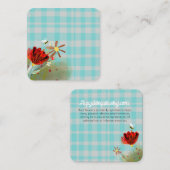 Gingham ruitpatroon turquoise vierkante visitekaartje (Voorkant / Achterkant)