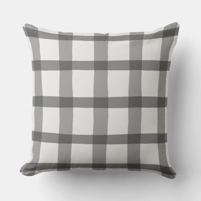 Gingham Rustic, geblazen grijs en witte buffels Buitenkussen (Voorkant)