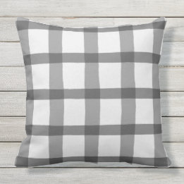 Gingham Rustic, geblazen grijs en witte buffels Buitenkussen