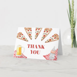 Gingham Rustic Modern Pizza Beers Baby shower Bedankkaart