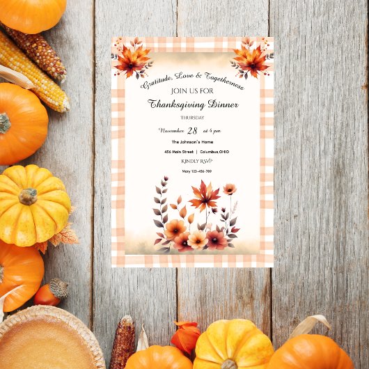 Gingham Rustic  Thanksgiving Uitnodiging