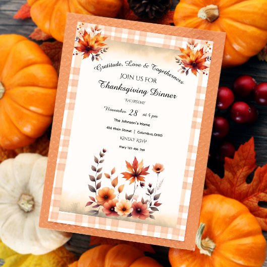 Gingham Rustic Thanksgiving Uitnodiging