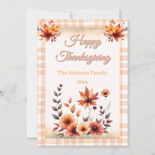 Gingham Rustic  Thanksgiving Wenskaart Feestdagenkaart (Voorkant)
