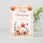 Gingham Rustic  Thanksgiving Wenskaart Feestdagenkaart (Staand voorkant)